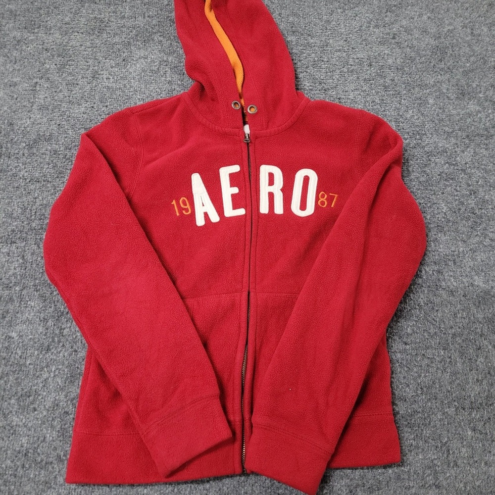 Aeropostale Hoodie Womens Size L Red Fleece Full Zip Logo Long Sleeve Pocket